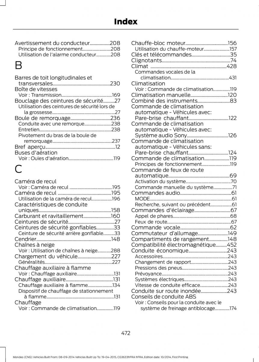 Ford Mondeo MKV MK5 manuel du proprietaire / page 474