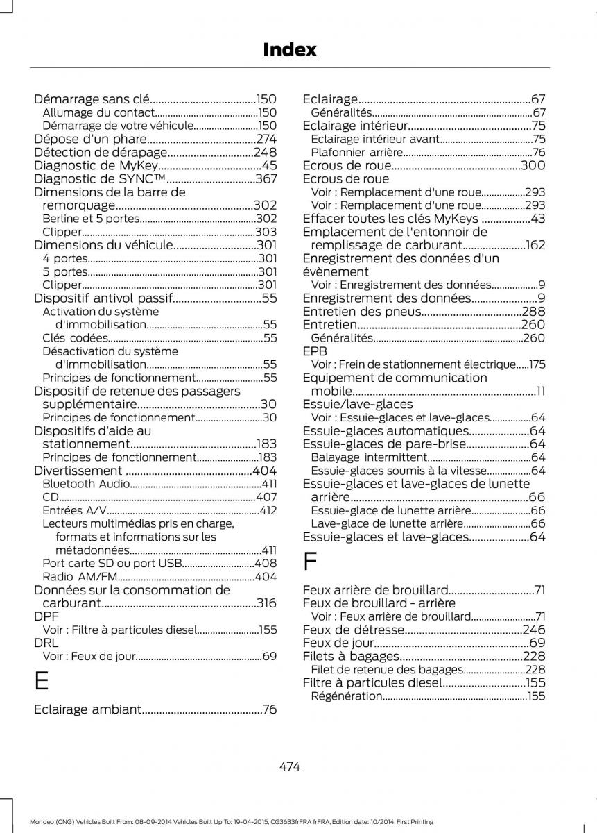 Ford Mondeo MKV MK5 manuel du proprietaire / page 476