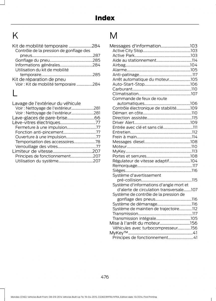 Ford Mondeo MKV MK5 manuel du proprietaire / page 478