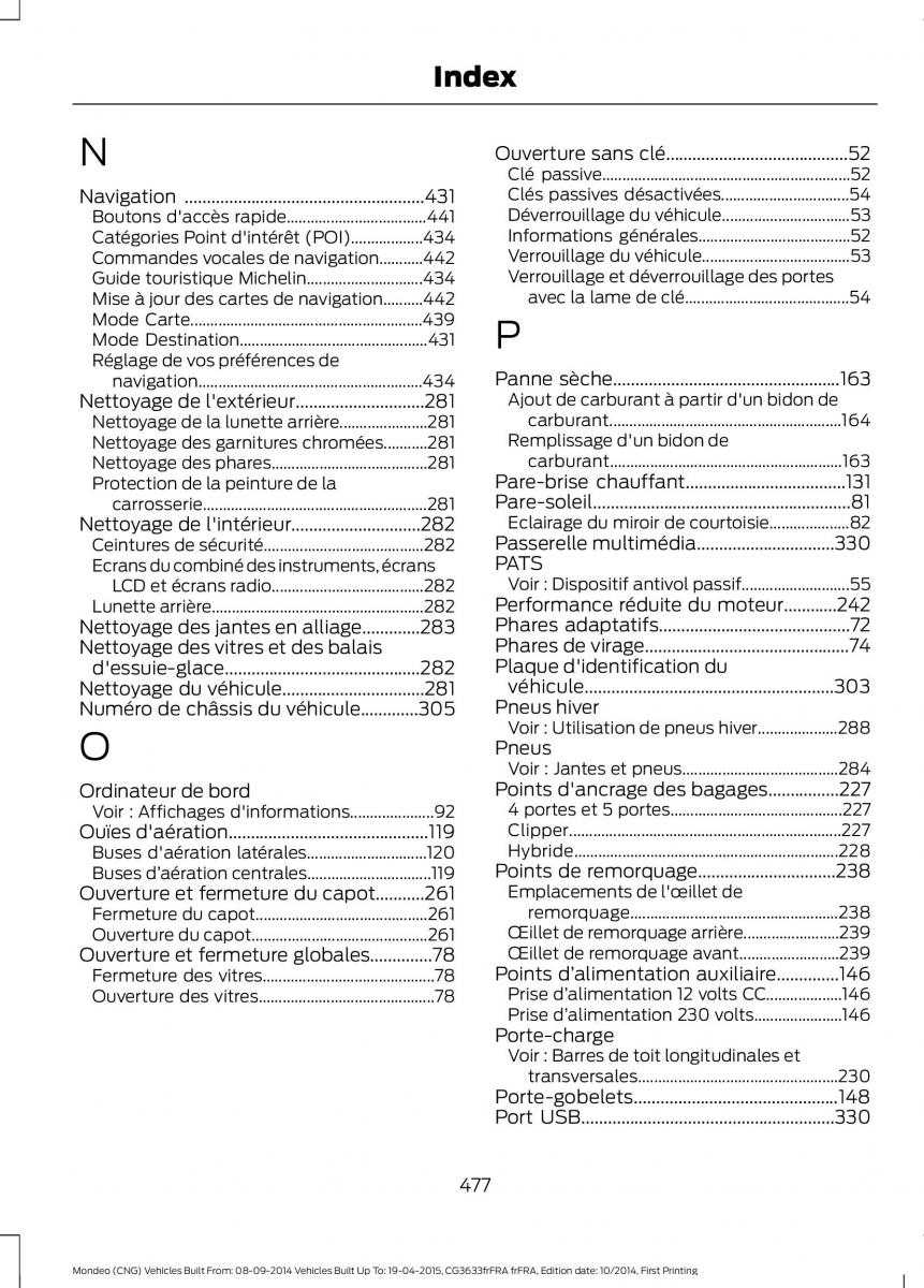 Ford Mondeo MKV MK5 manuel du proprietaire / page 479