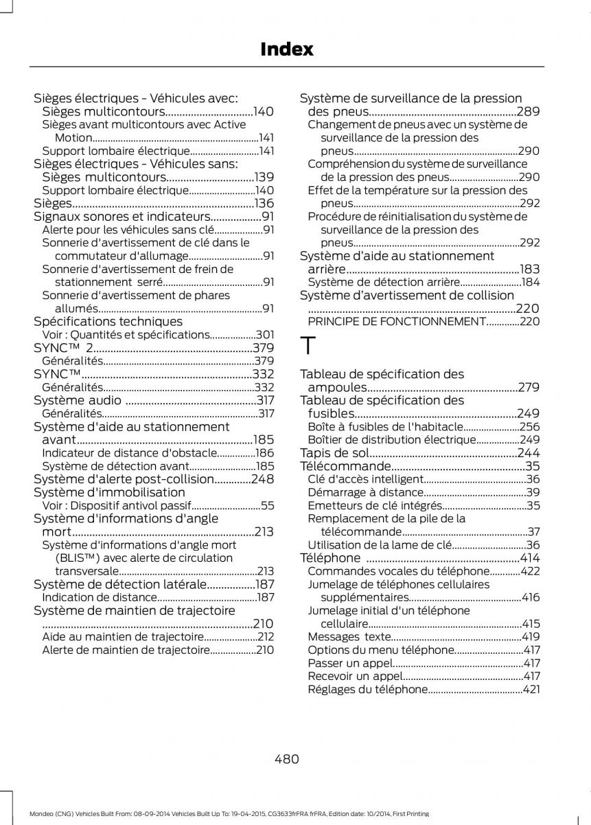 Ford Mondeo MKV MK5 manuel du proprietaire / page 482