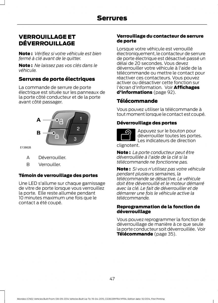 Ford Mondeo MKV MK5 manuel du proprietaire / page 49