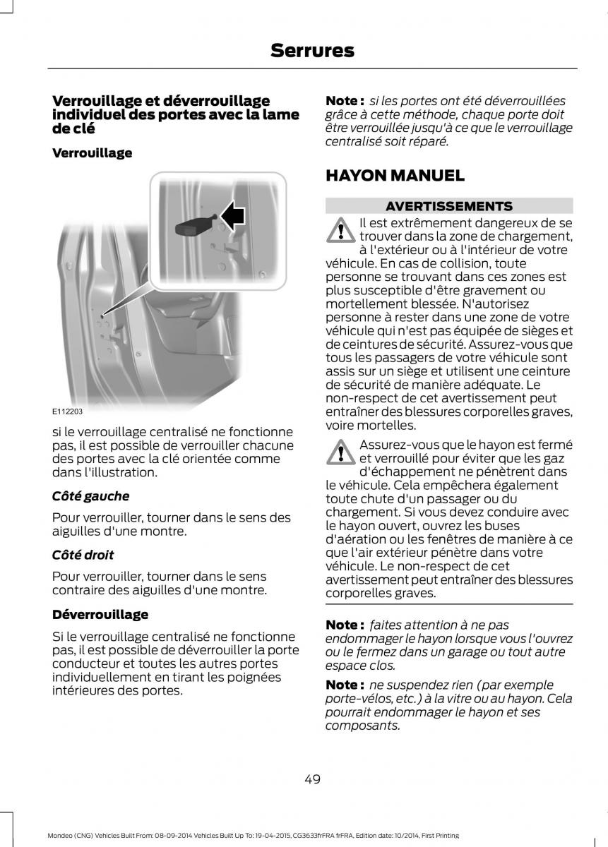 Ford Mondeo MKV MK5 manuel du proprietaire / page 51