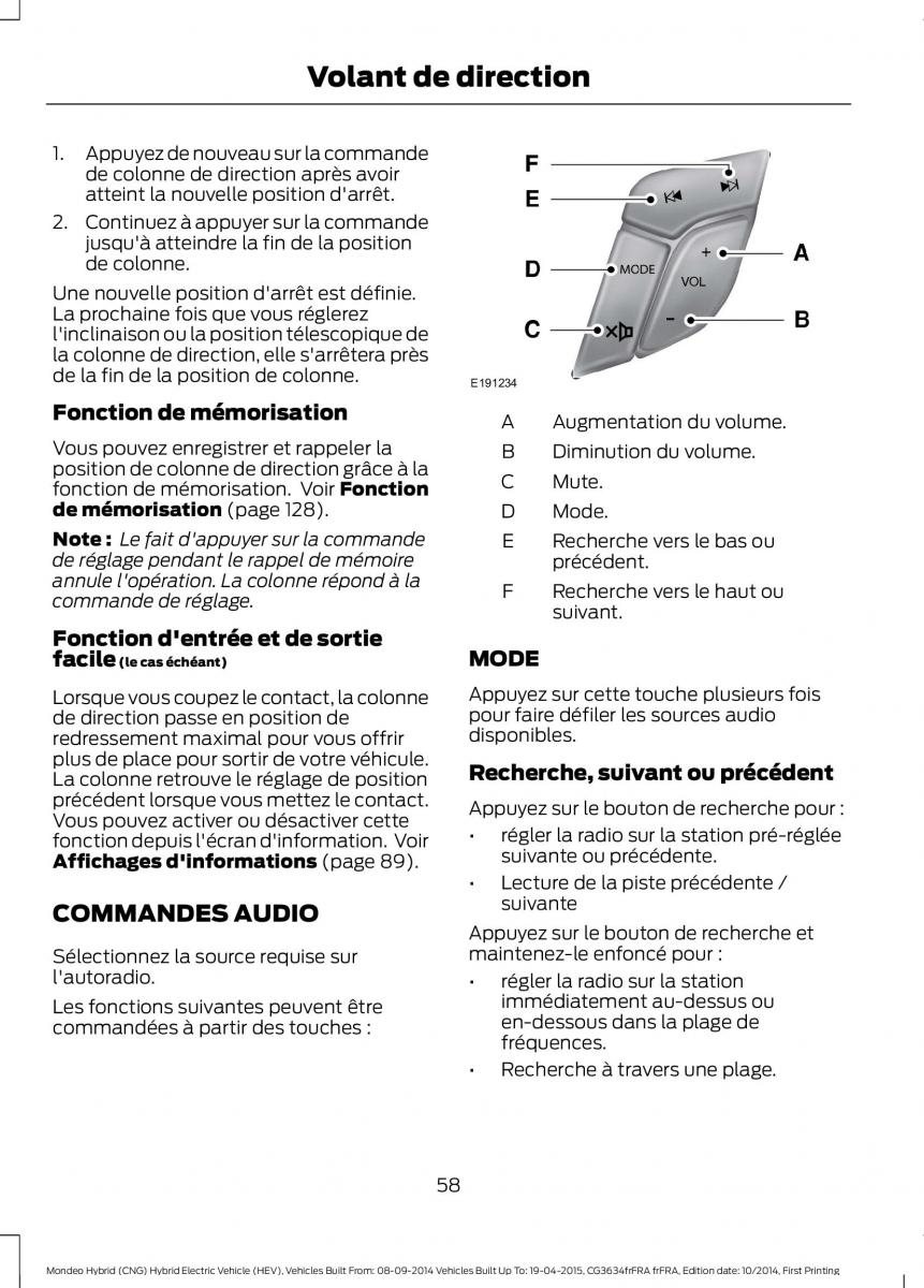 Ford Mondeo hybrid MKV MK5 manuel du proprietaire / page 60