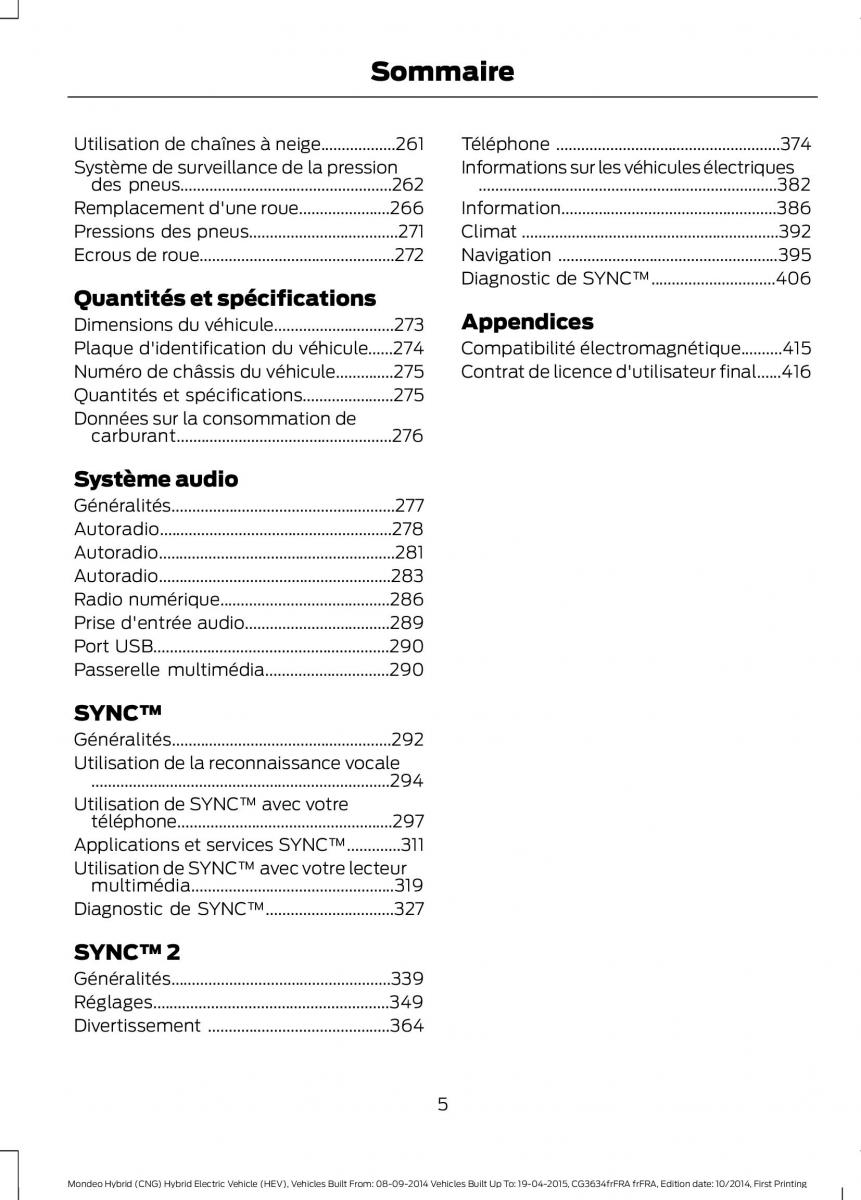 Ford Mondeo hybrid MKV MK5 manuel du proprietaire / page 7