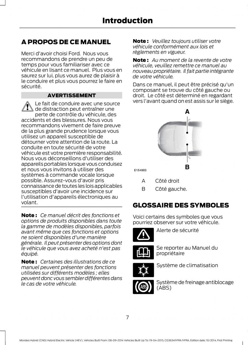 Ford Mondeo hybrid MKV MK5 manuel du proprietaire / page 9