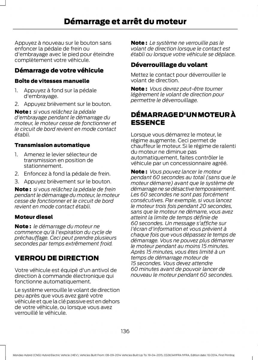 Ford Mondeo hybrid MKV MK5 manuel du proprietaire / page 138