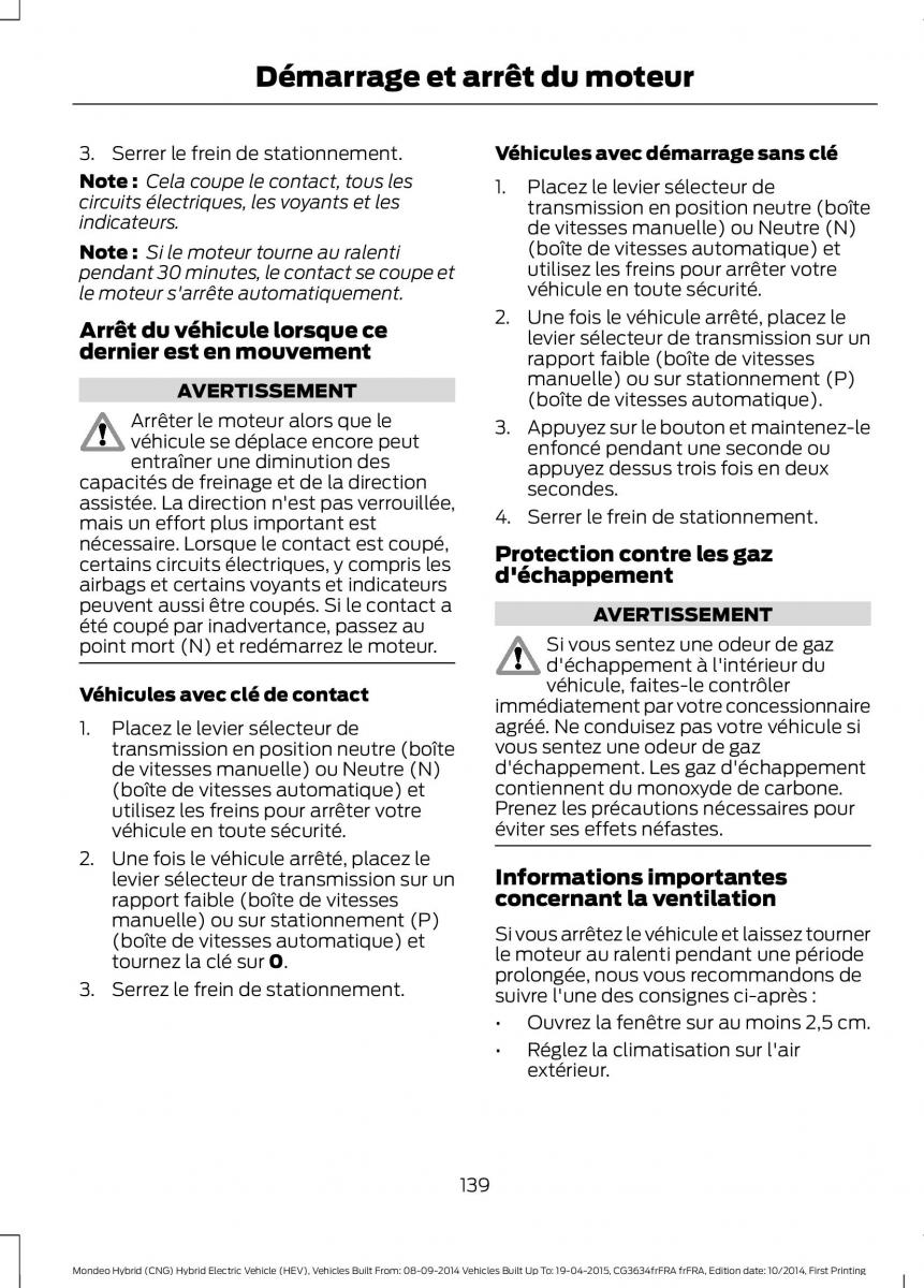 Ford Mondeo hybrid MKV MK5 manuel du proprietaire / page 141