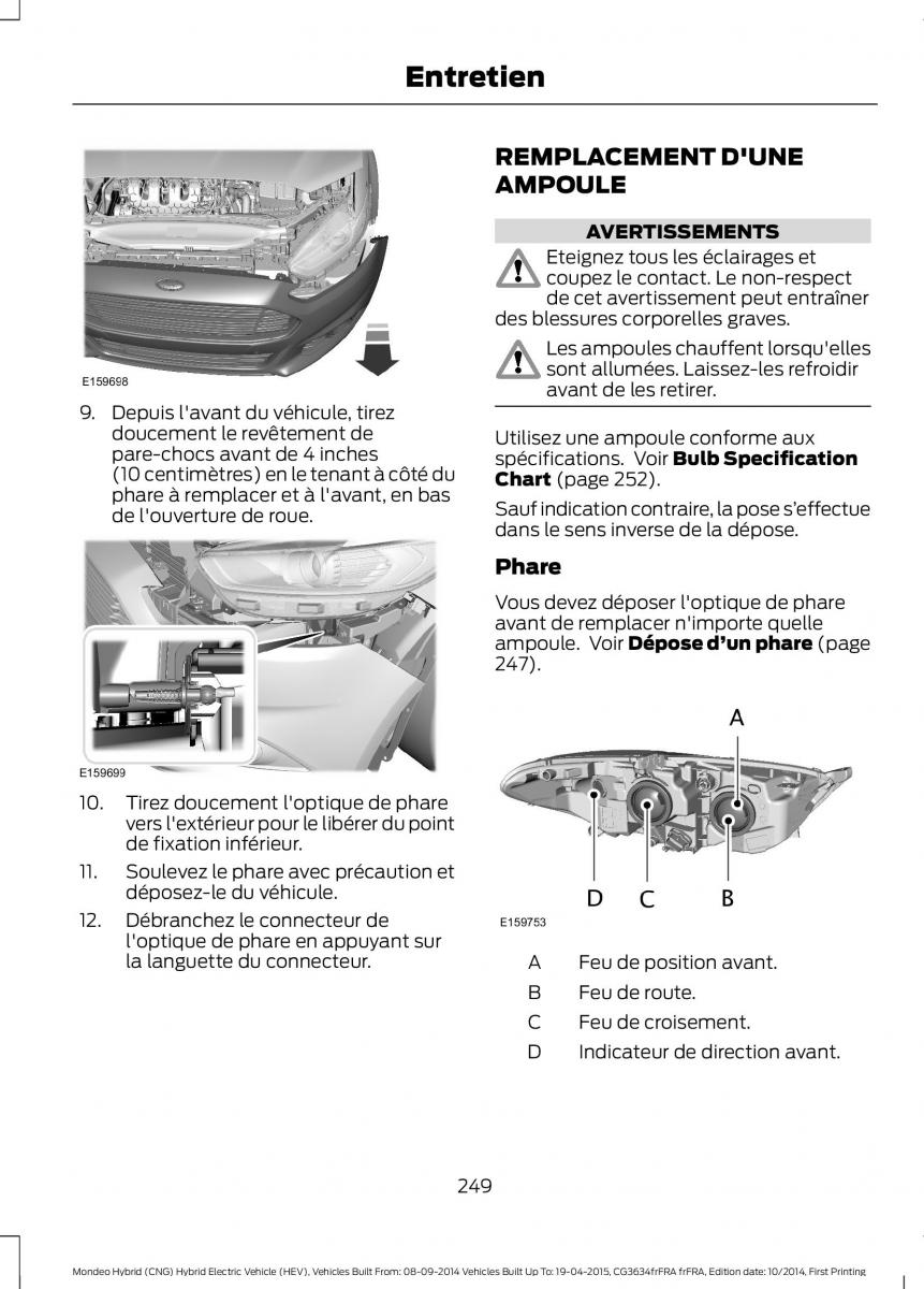 Ford Mondeo hybrid MKV MK5 manuel du proprietaire / page 251