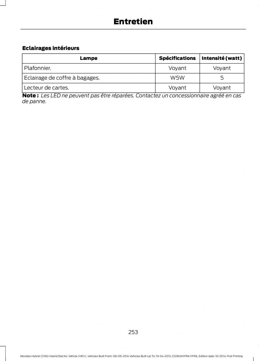 Ford Mondeo hybrid MKV MK5 manuel du proprietaire / page 255