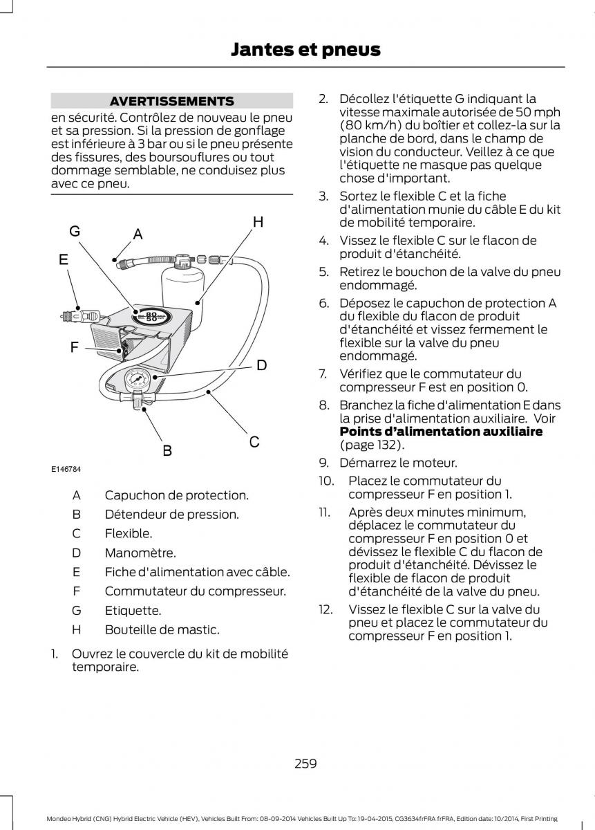 Ford Mondeo hybrid MKV MK5 manuel du proprietaire / page 261