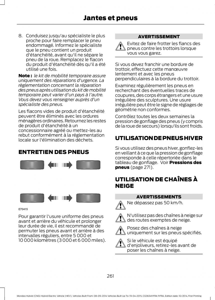 Ford Mondeo hybrid MKV MK5 manuel du proprietaire / page 263