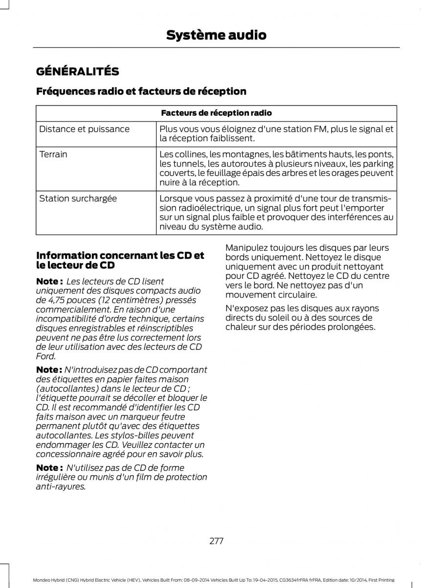 Ford Mondeo hybrid MKV MK5 manuel du proprietaire / page 279