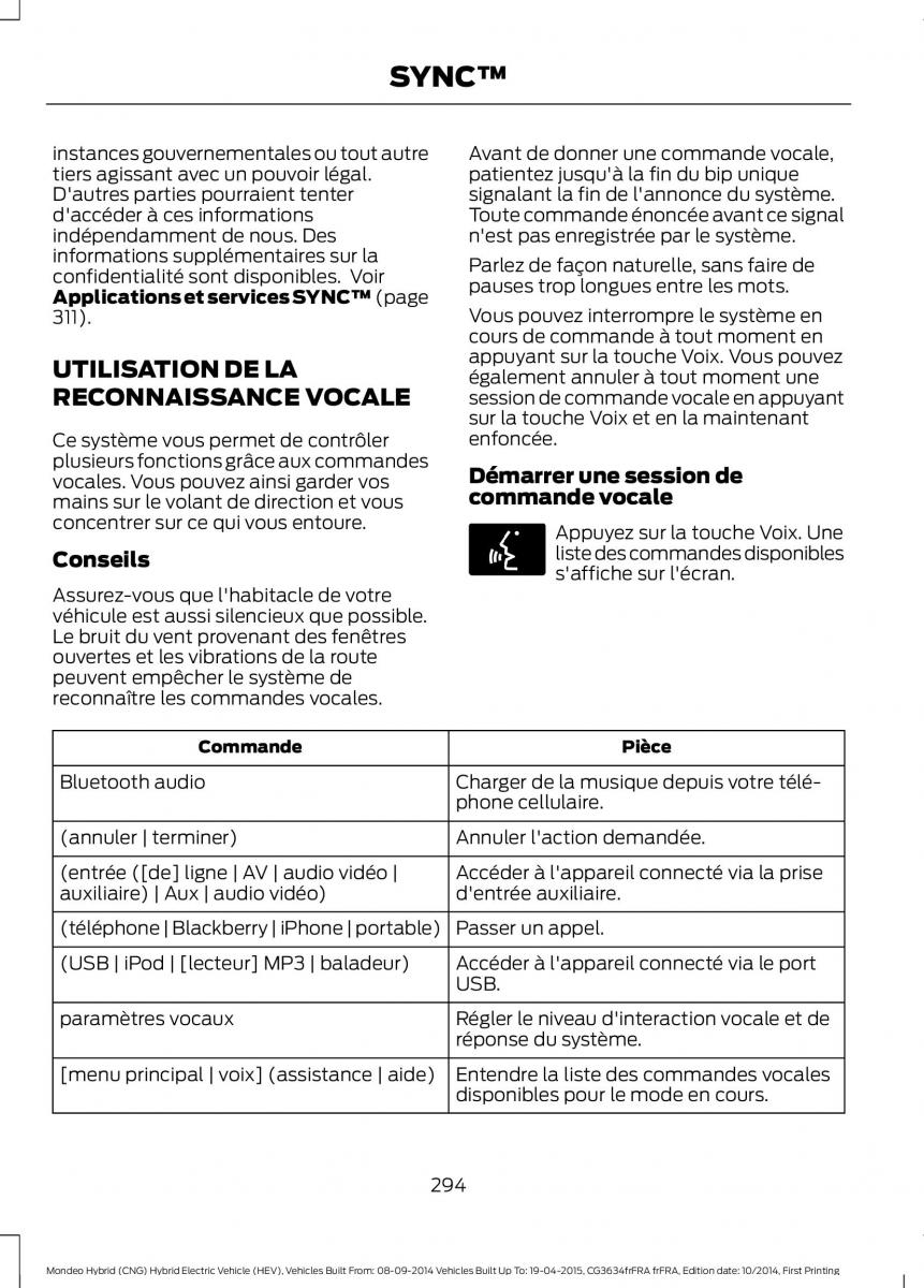 Ford Mondeo hybrid MKV MK5 manuel du proprietaire / page 296