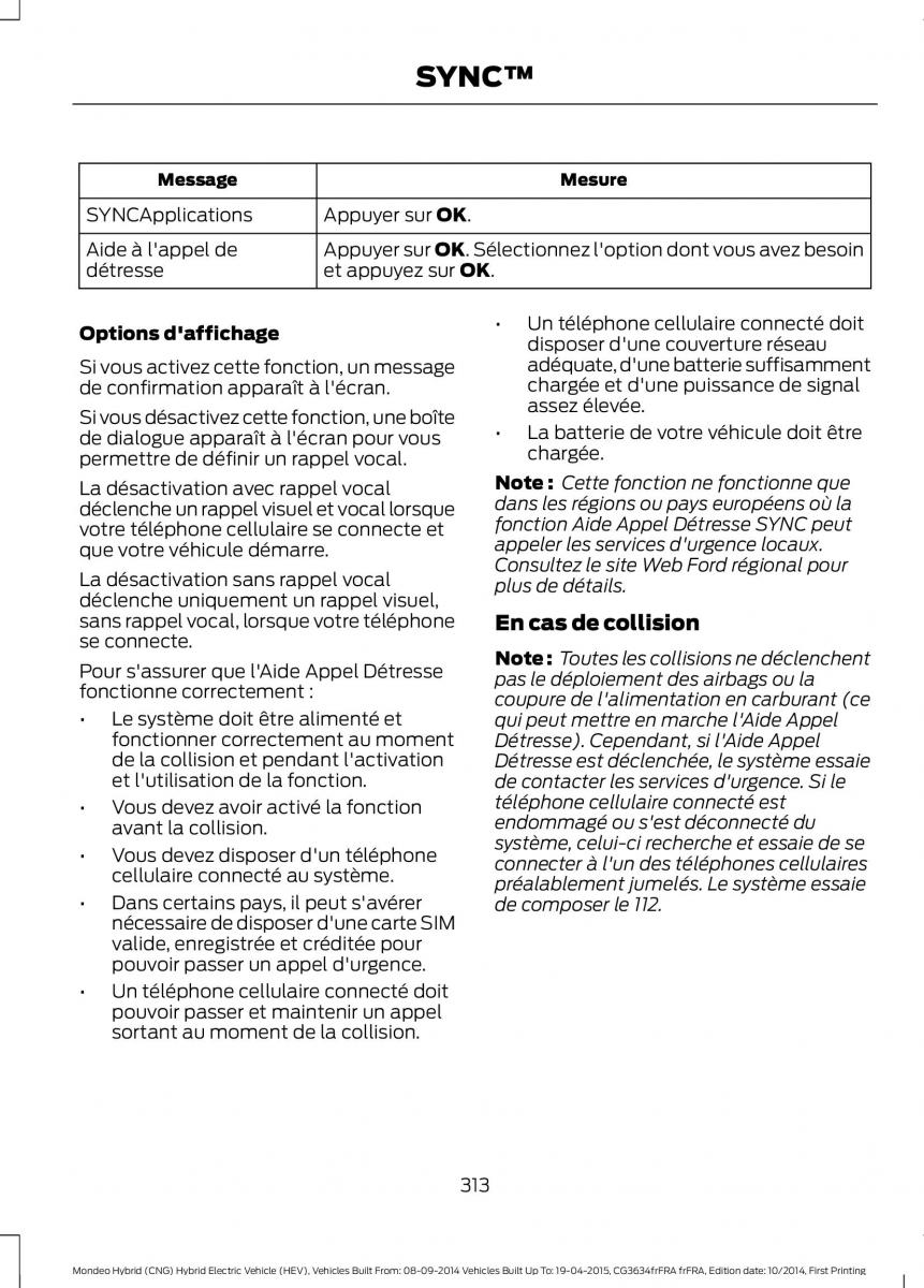 Ford Mondeo hybrid MKV MK5 manuel du proprietaire / page 315