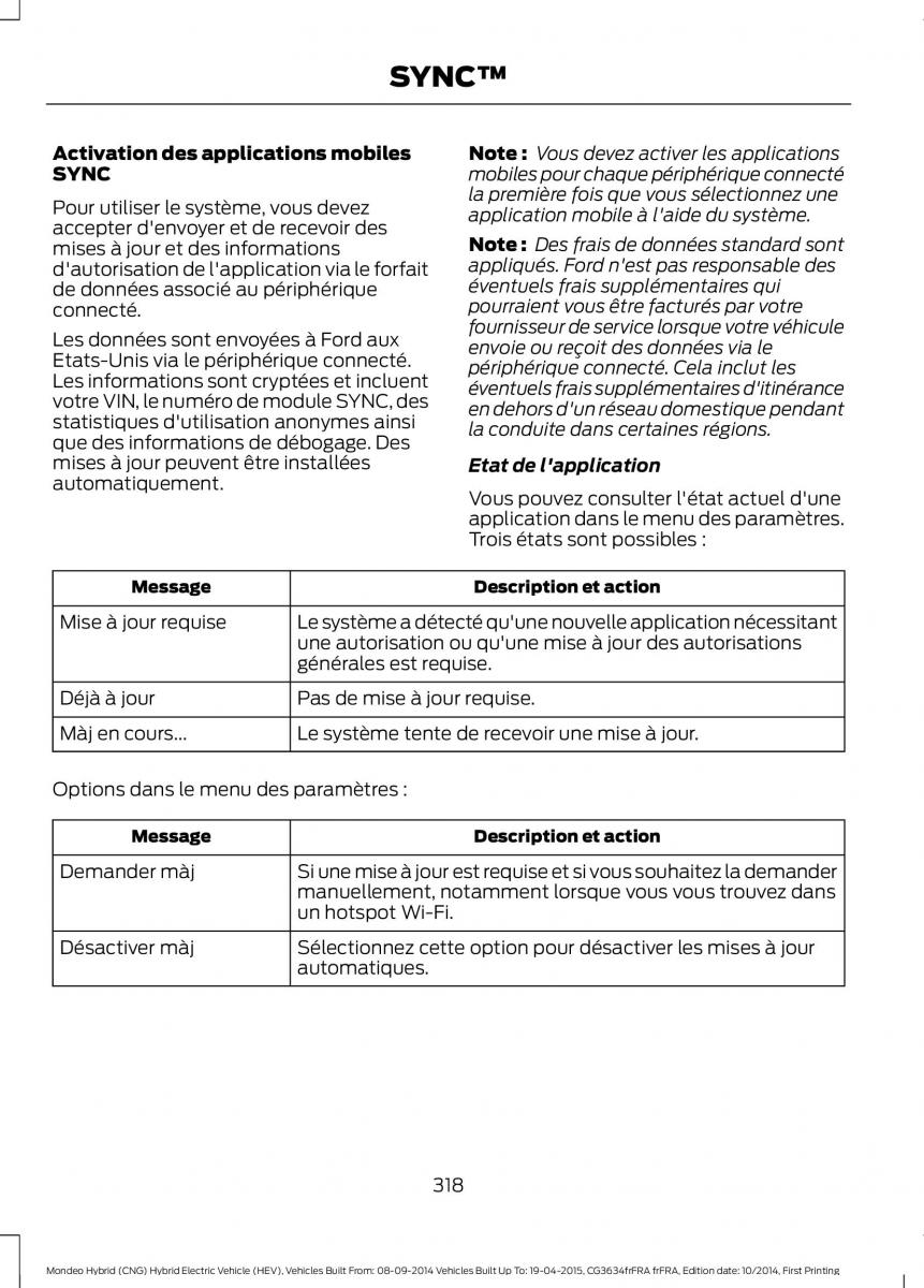 Ford Mondeo hybrid MKV MK5 manuel du proprietaire / page 320