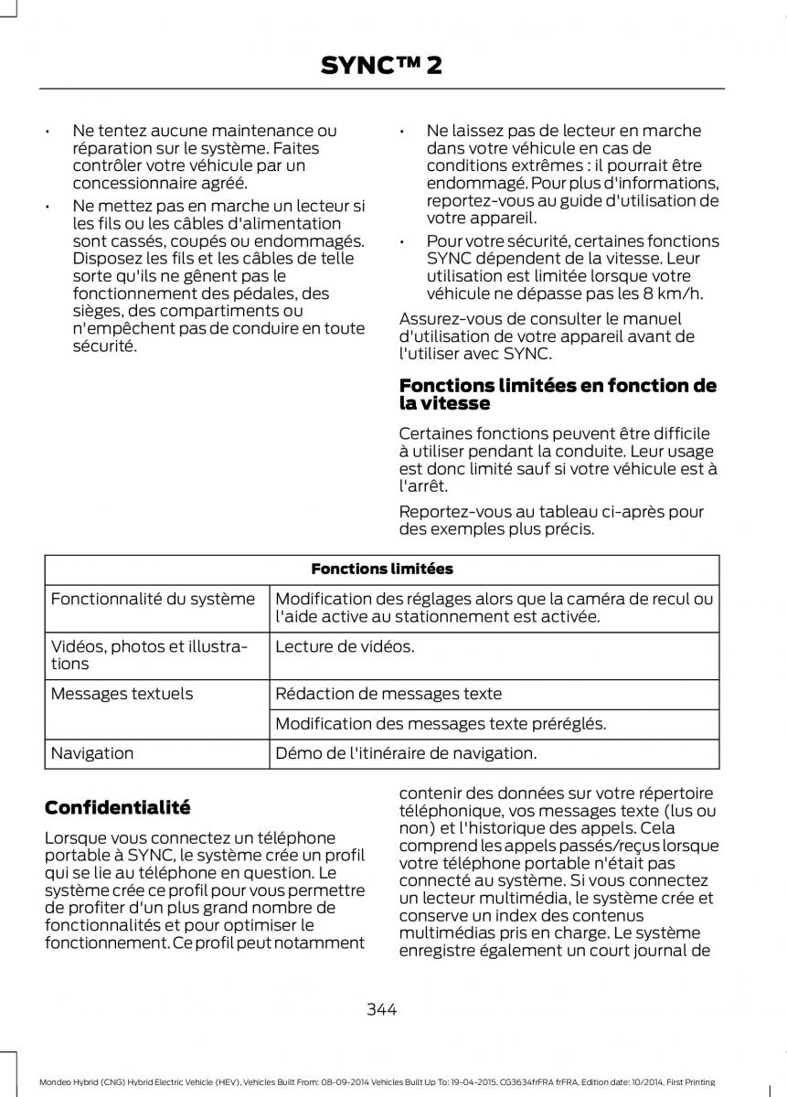 Ford Mondeo hybrid MKV MK5 manuel du proprietaire / page 346