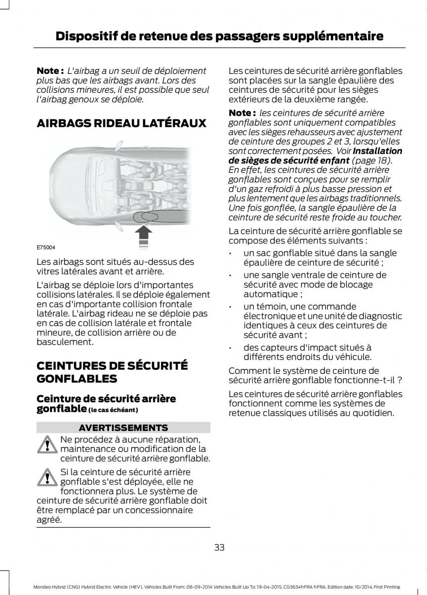 Ford Mondeo hybrid MKV MK5 manuel du proprietaire / page 35