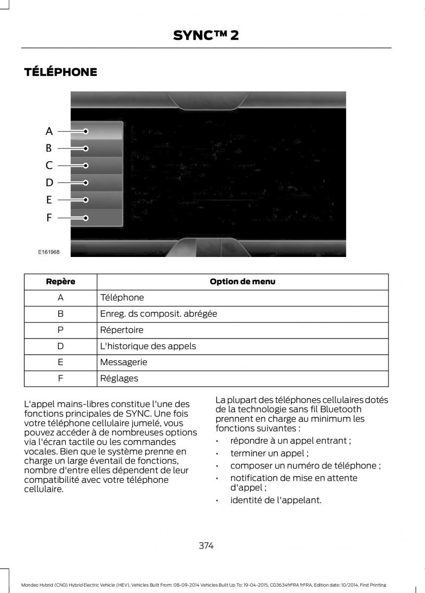 Ford Mondeo hybrid MKV MK5 manuel du proprietaire / page 376