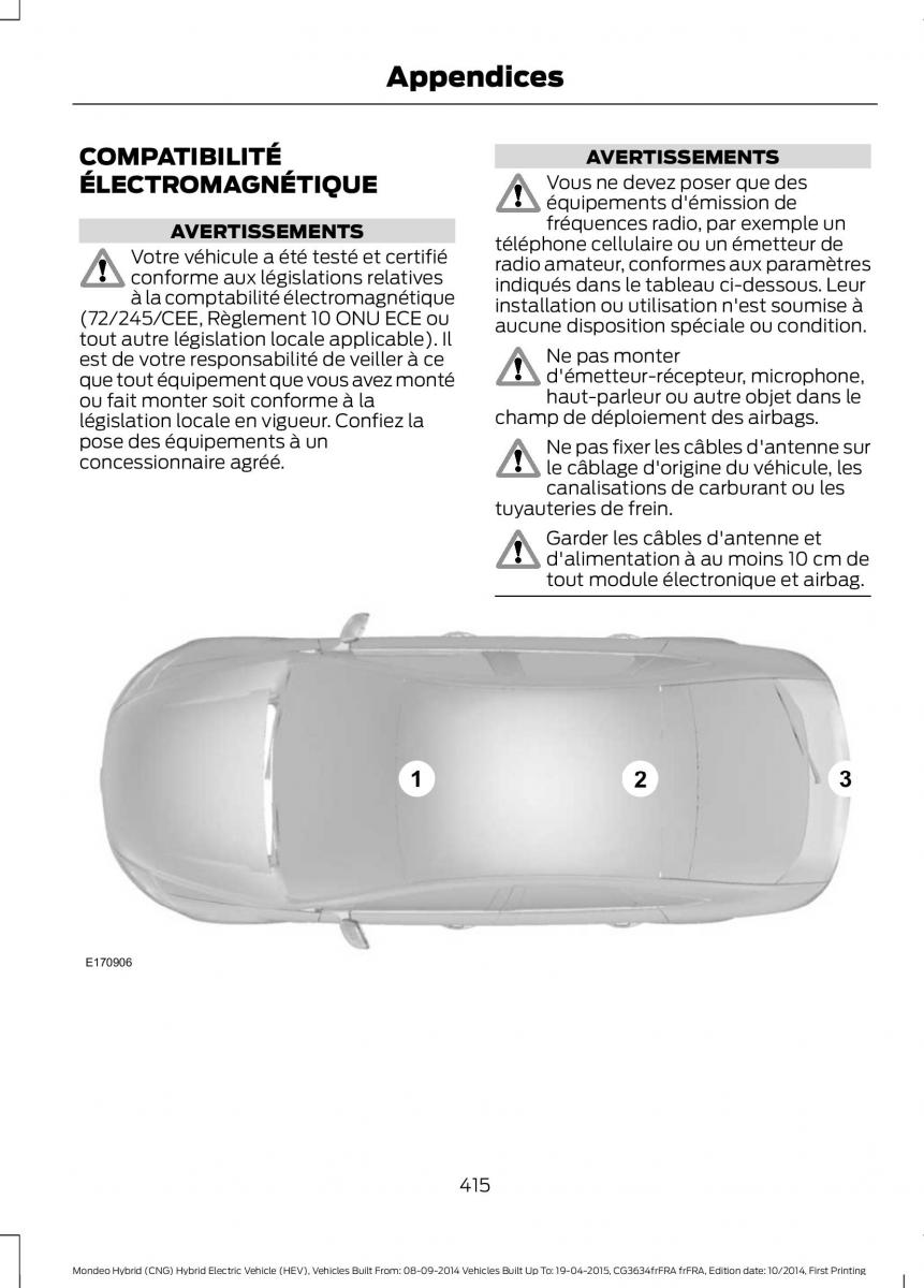 Ford Mondeo hybrid MKV MK5 manuel du proprietaire / page 417