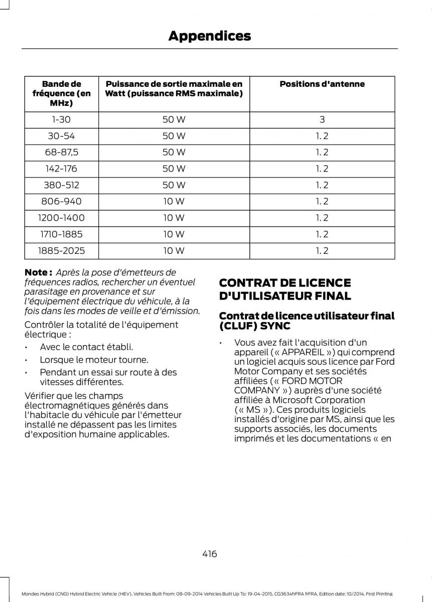 Ford Mondeo hybrid MKV MK5 manuel du proprietaire / page 418