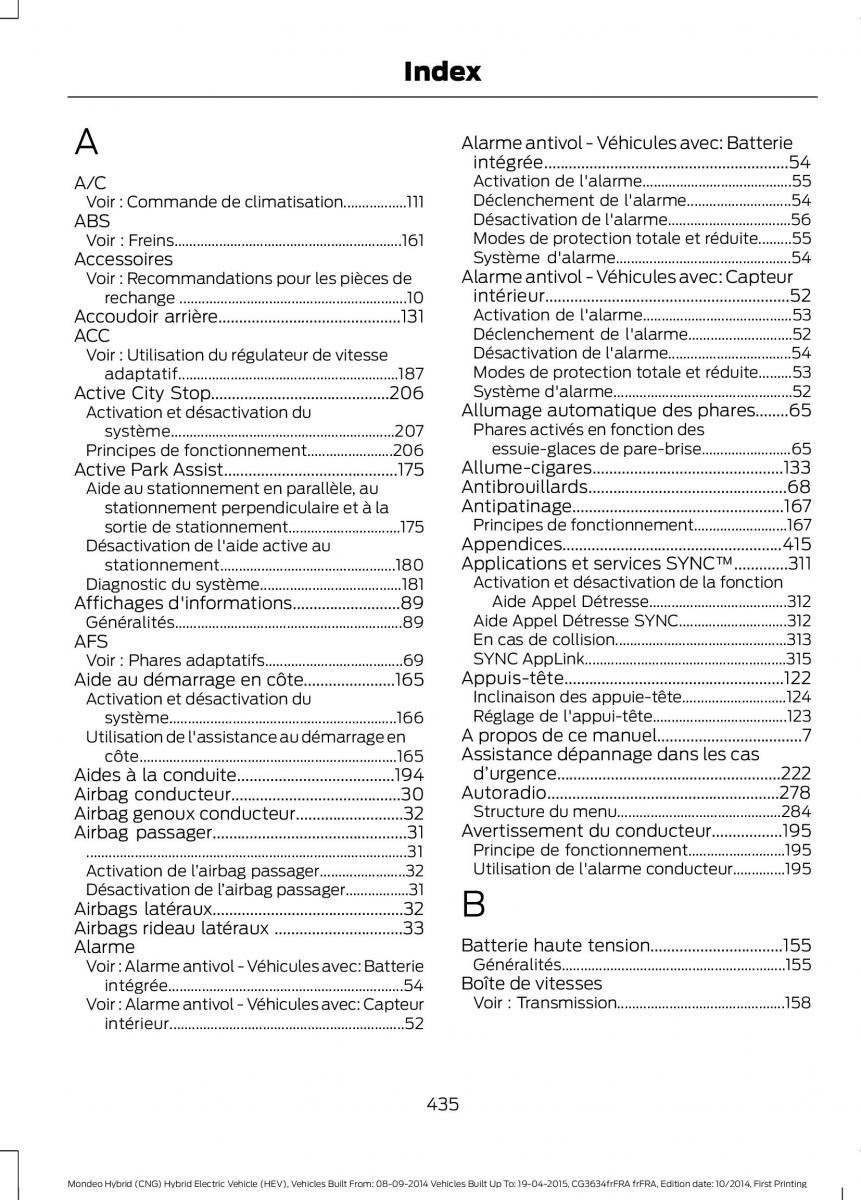 Ford Mondeo hybrid MKV MK5 manuel du proprietaire / page 437