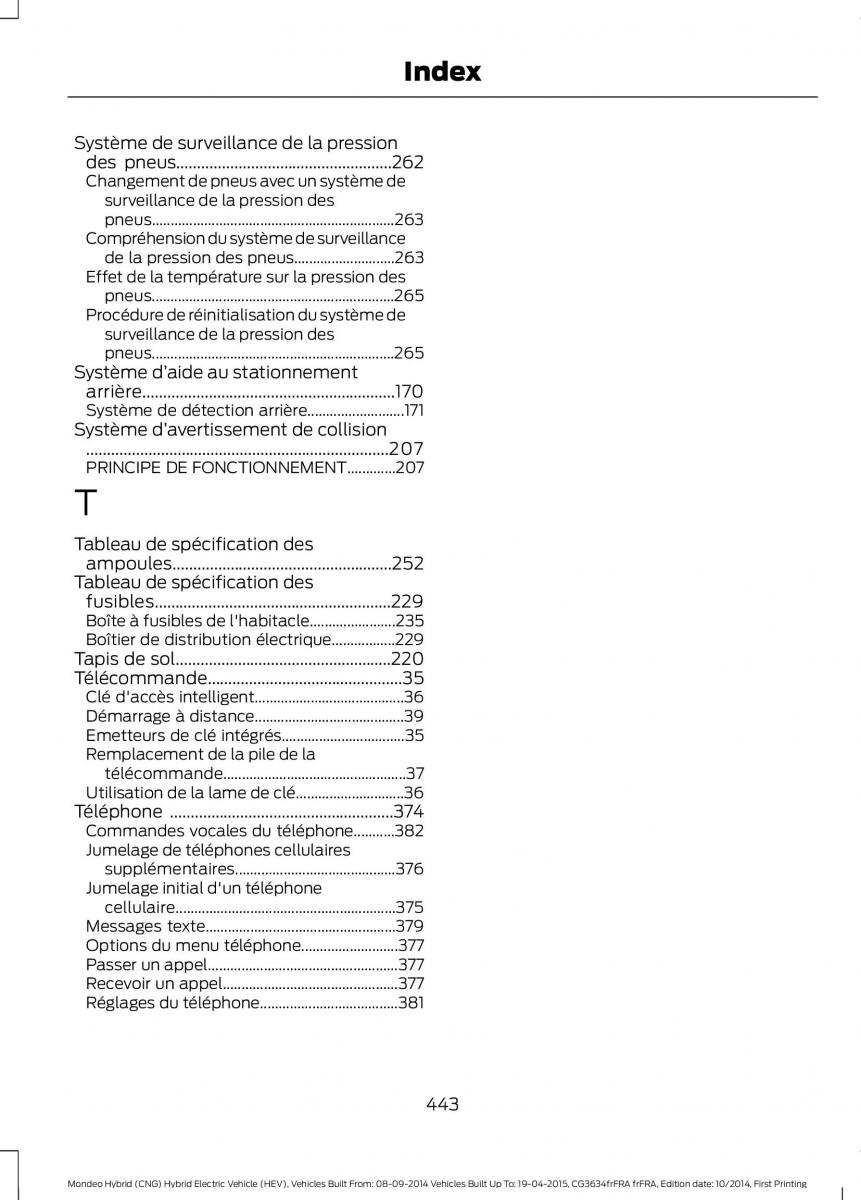 Ford Mondeo hybrid MKV MK5 manuel du proprietaire / page 445