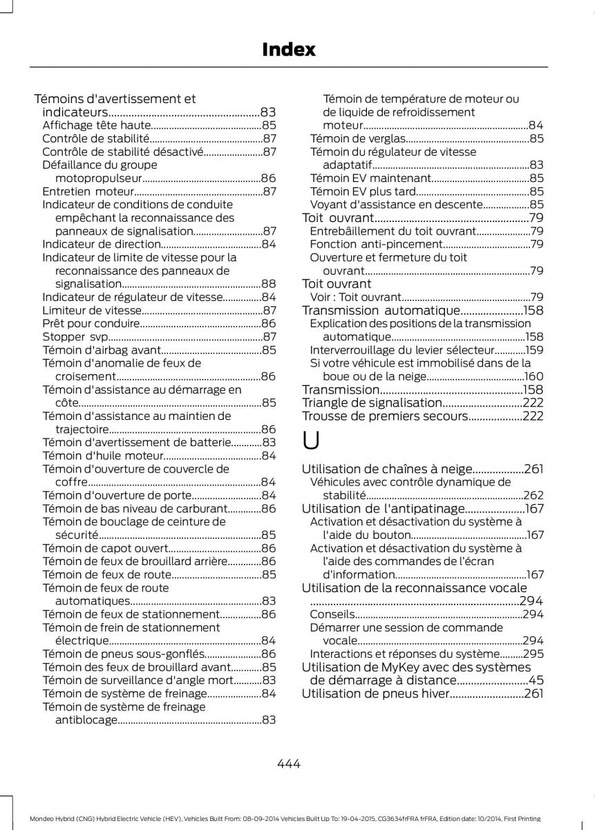 Ford Mondeo hybrid MKV MK5 manuel du proprietaire / page 446