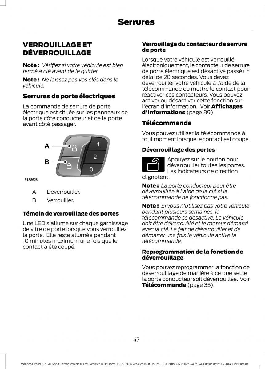 Ford Mondeo hybrid MKV MK5 manuel du proprietaire / page 49