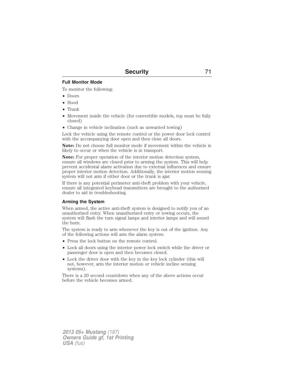 Ford Mustang V 5 owners manual / page 71