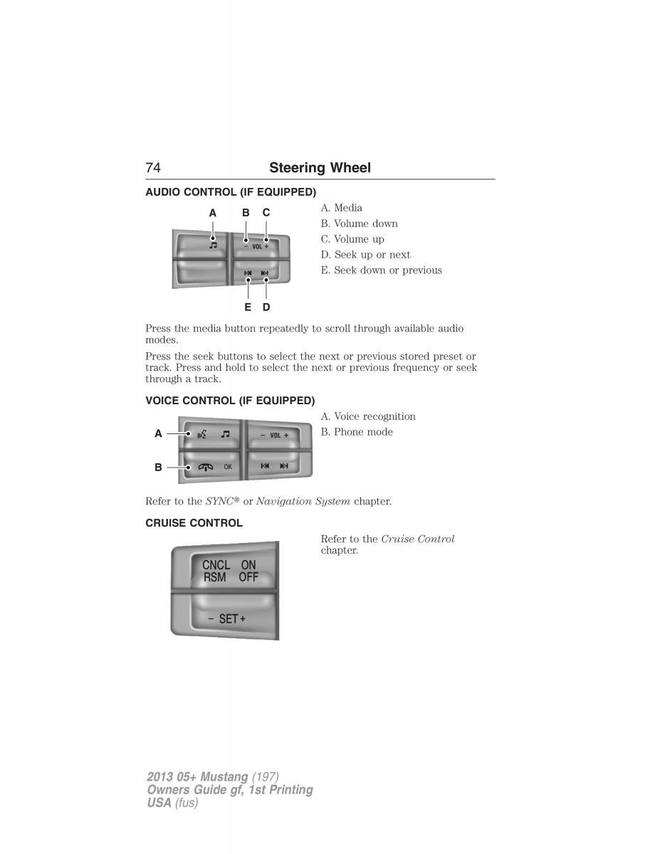 Ford Mustang V 5 owners manual / page 74