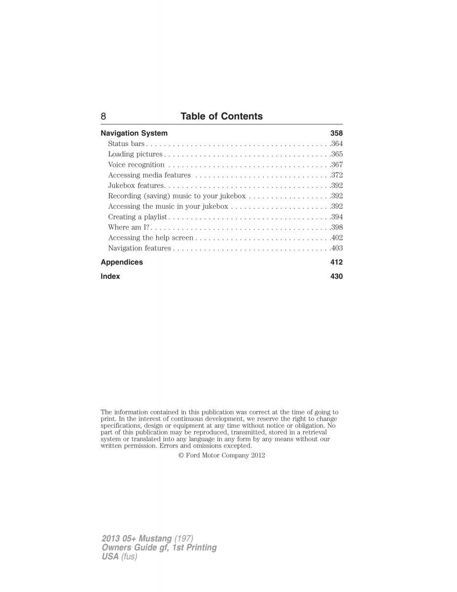 Ford Mustang V 5 owners manual / page 8