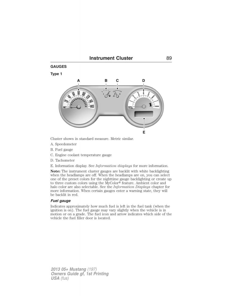 Ford Mustang V 5 owners manual / page 89