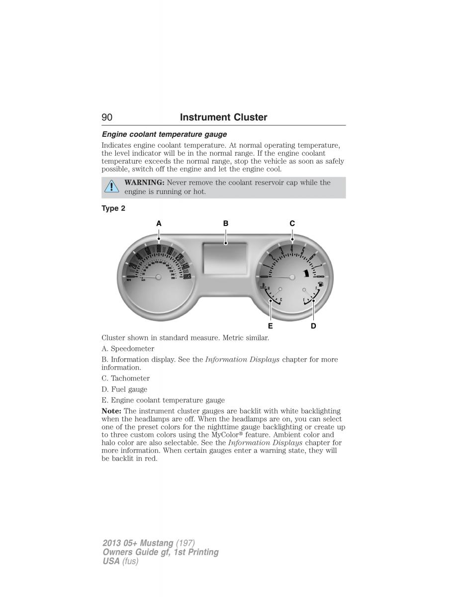 Ford Mustang V 5 owners manual / page 90