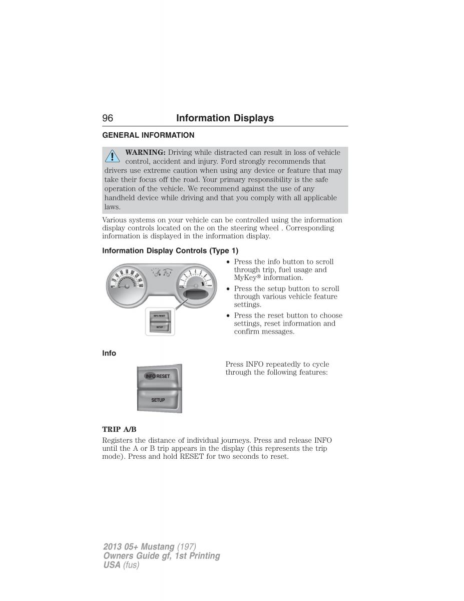 Ford Mustang V 5 owners manual / page 96