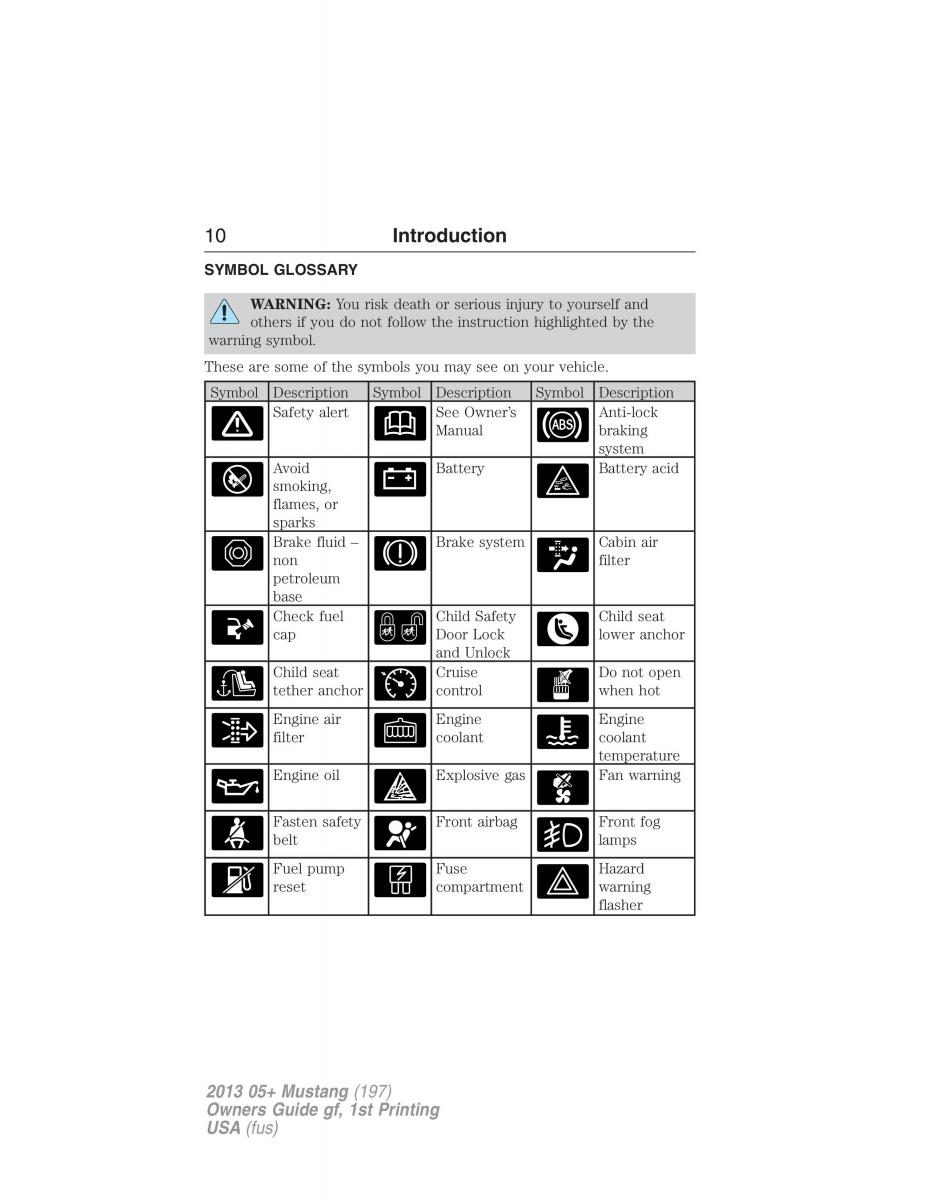 Ford Mustang V 5 owners manual / page 10