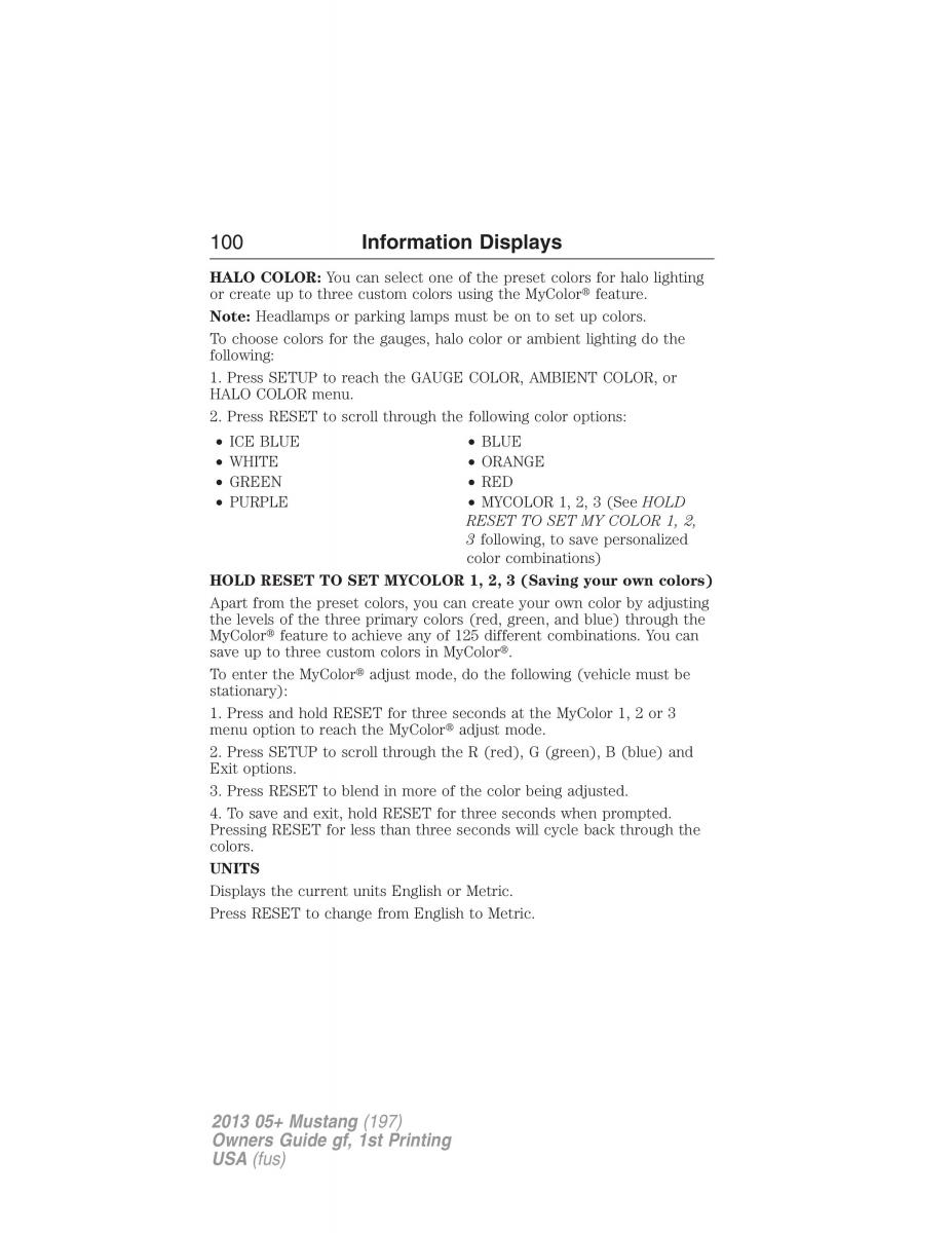 Ford Mustang V 5 owners manual / page 100