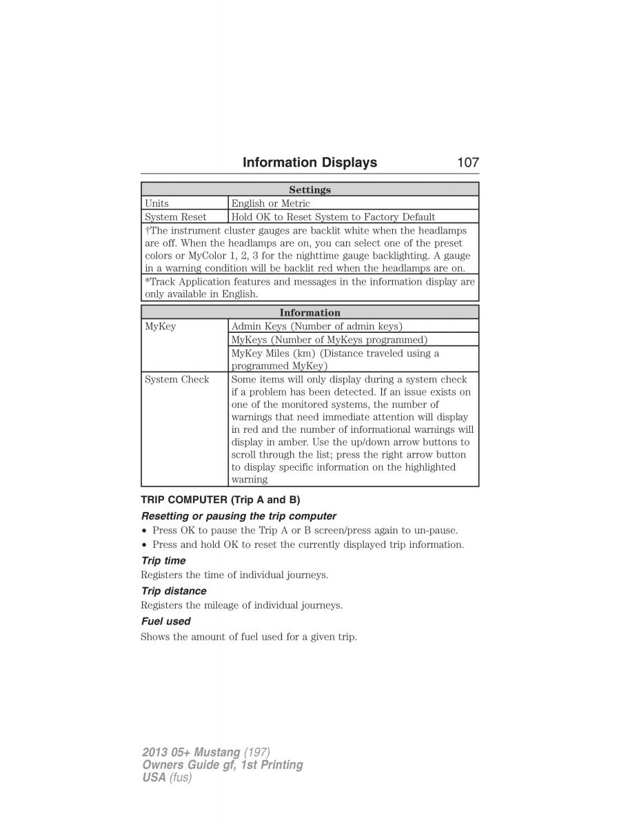 Ford Mustang V 5 owners manual / page 107