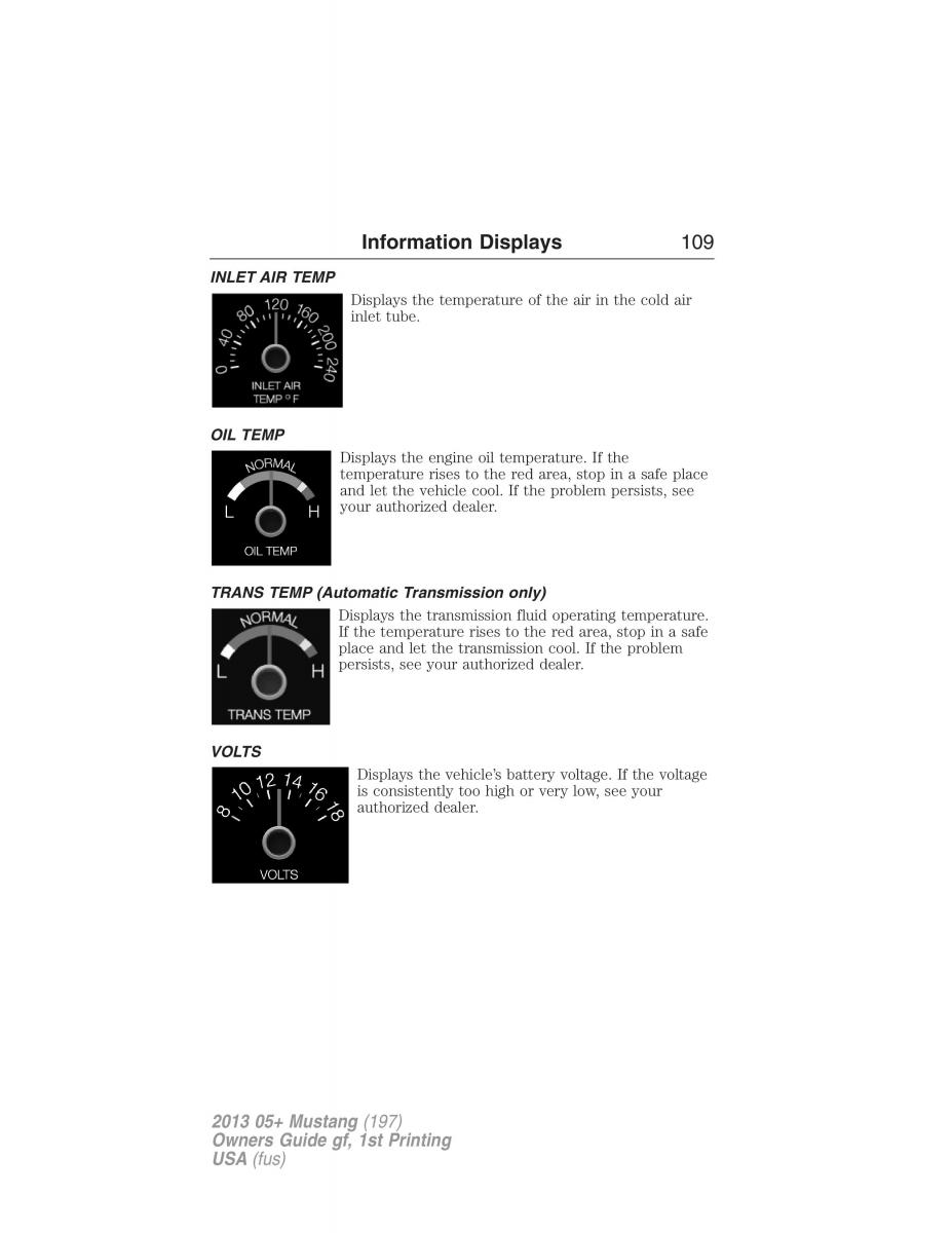 Ford Mustang V 5 owners manual / page 109