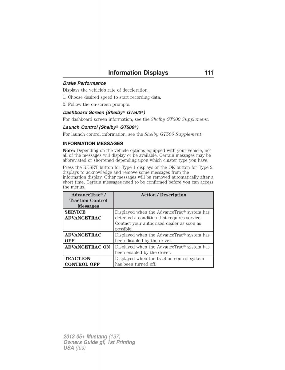 Ford Mustang V 5 owners manual / page 111