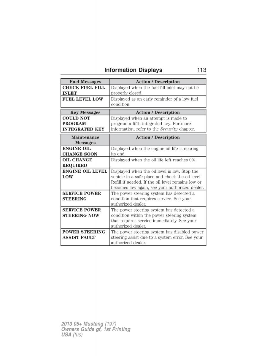 Ford Mustang V 5 owners manual / page 113