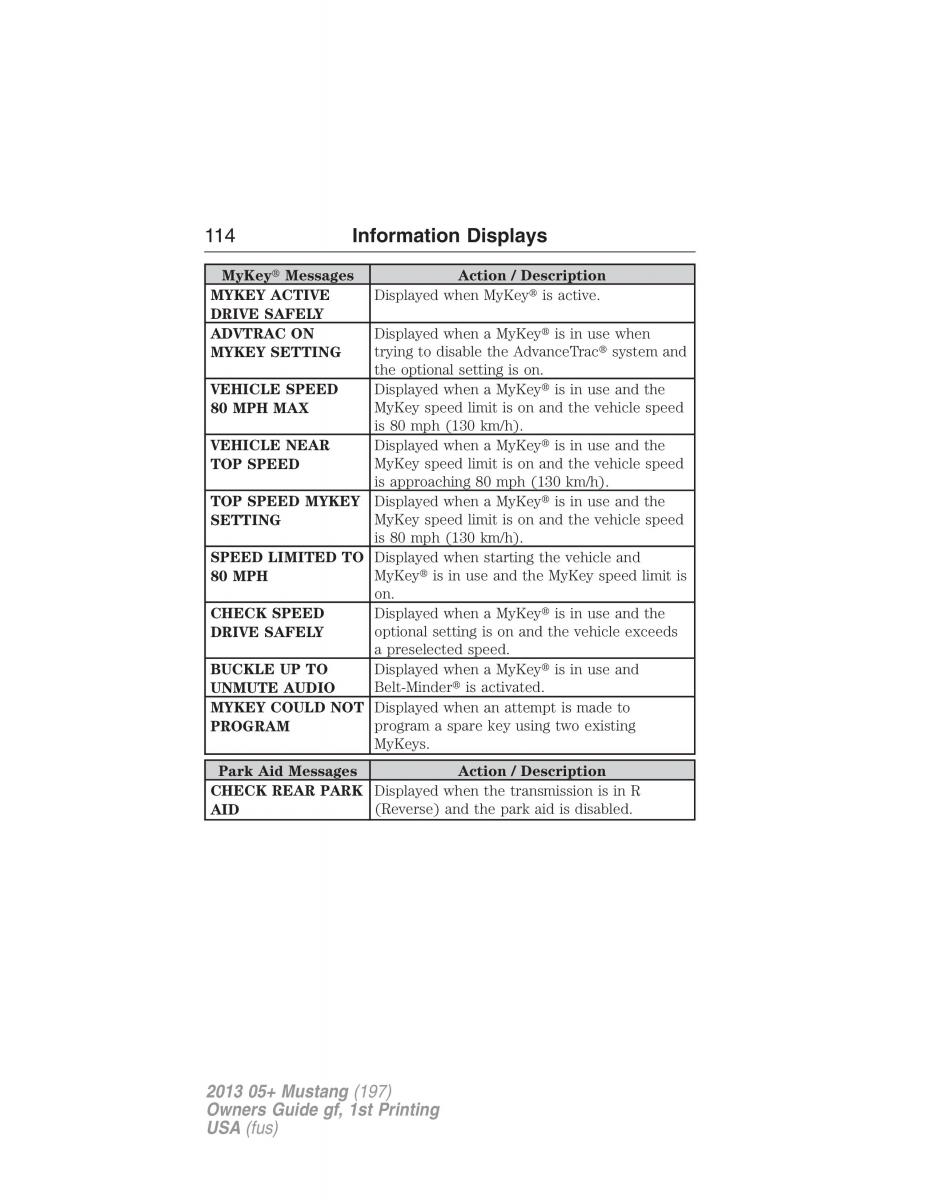 Ford Mustang V 5 owners manual / page 114