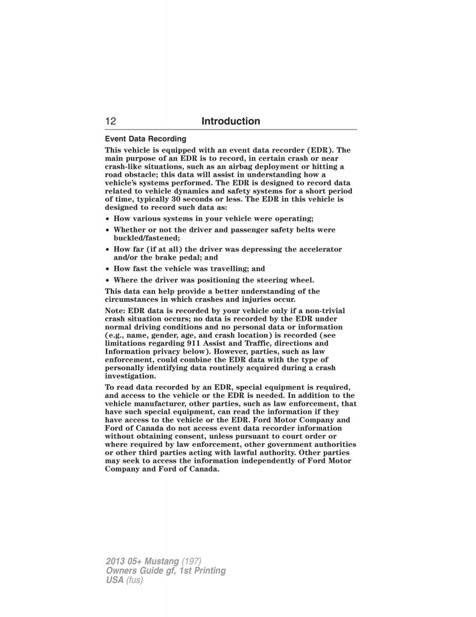 Ford Mustang V 5 owners manual / page 12