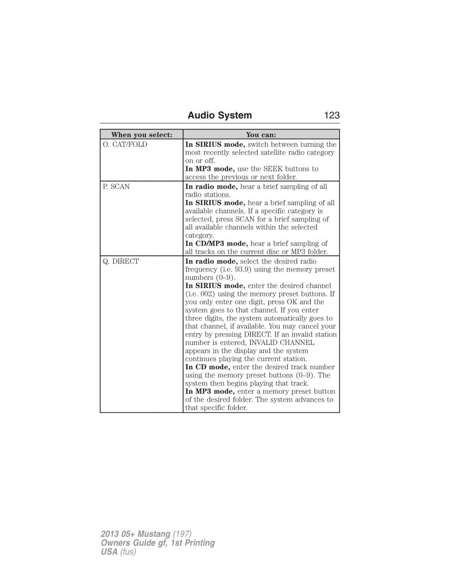 Ford Mustang V 5 owners manual / page 123