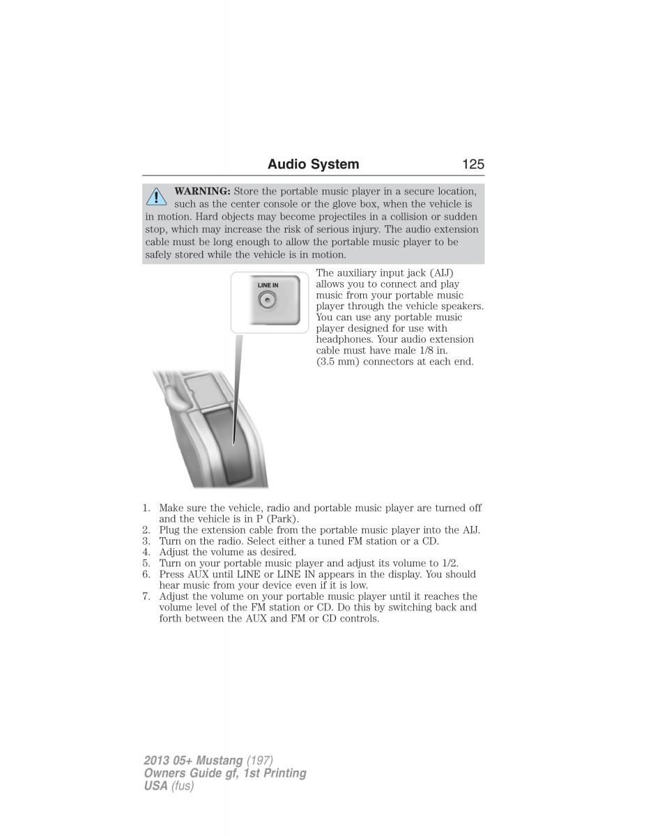 Ford Mustang V 5 owners manual / page 125