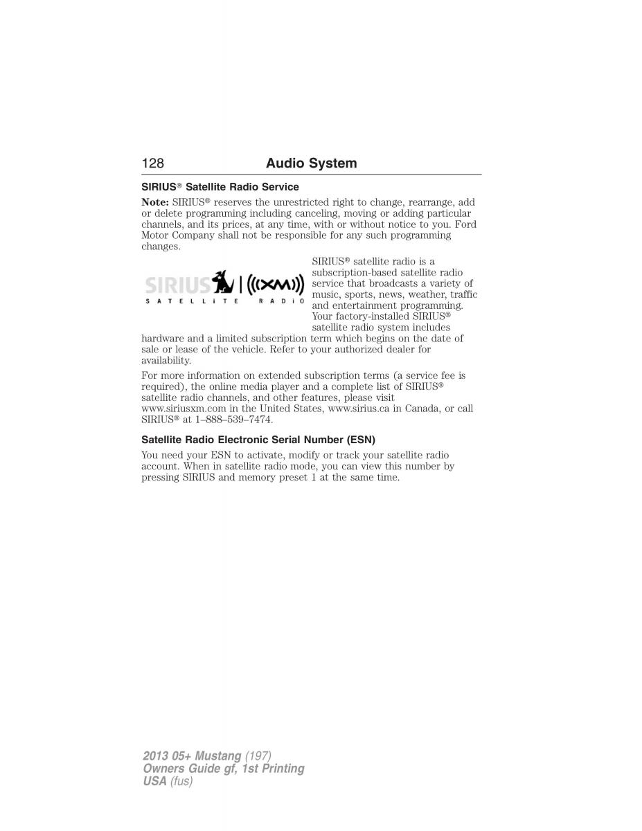 Ford Mustang V 5 owners manual / page 128