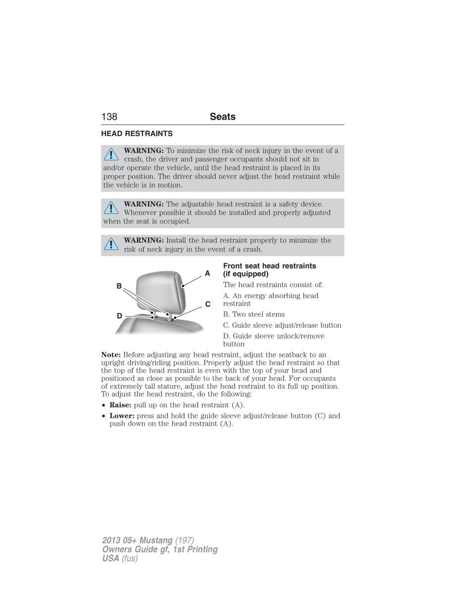 Ford Mustang V 5 owners manual / page 138