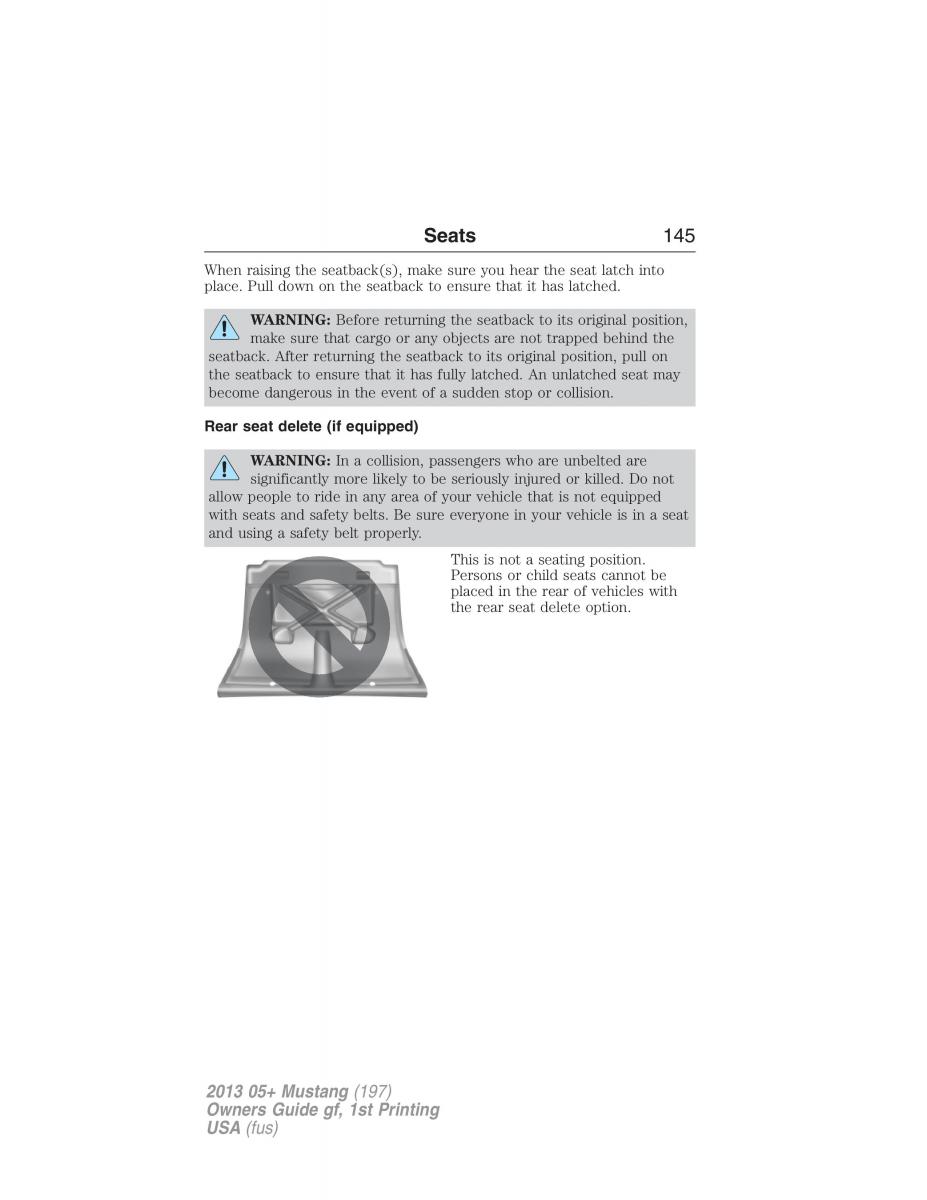 Ford Mustang V 5 owners manual / page 145