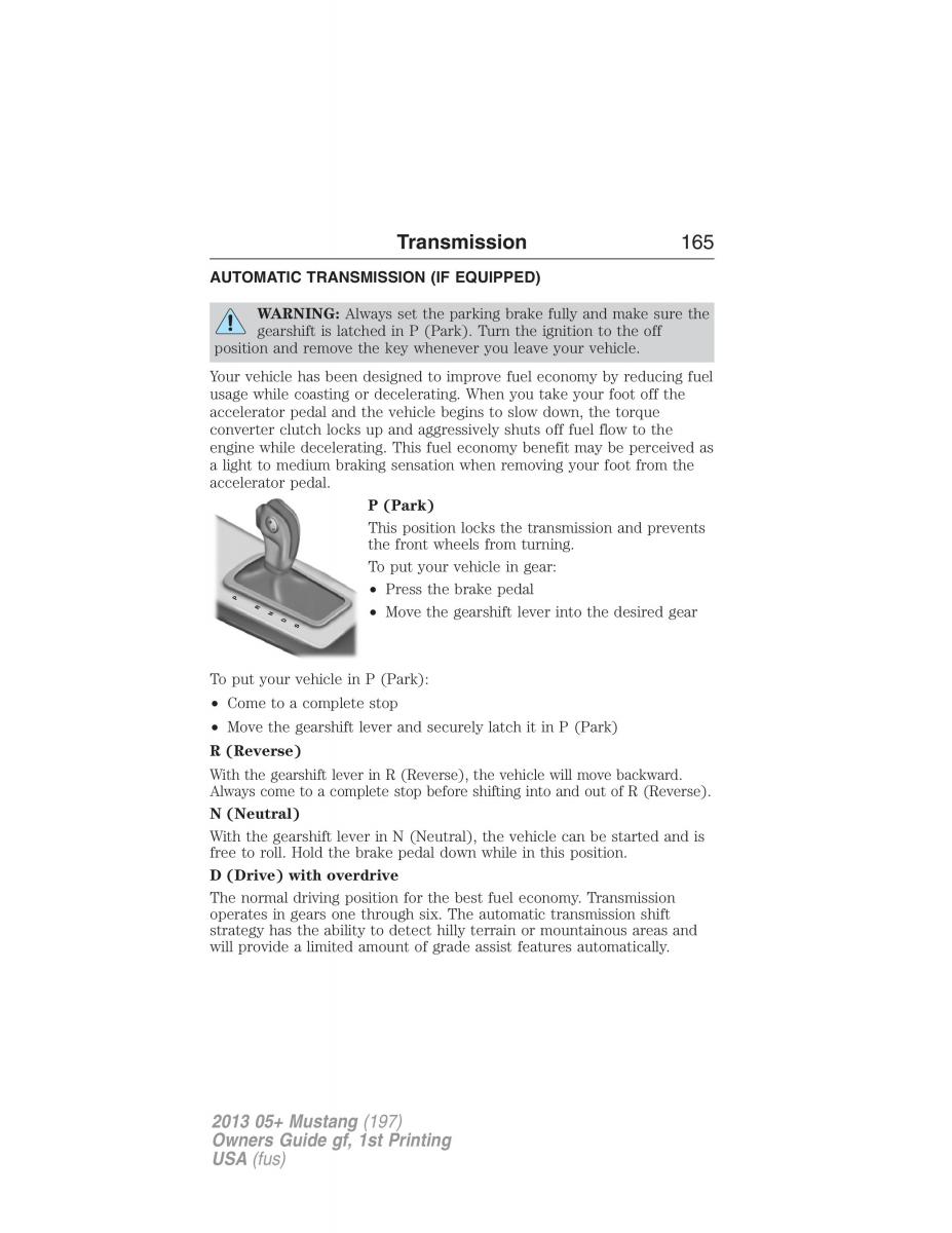 Ford Mustang V 5 owners manual / page 165