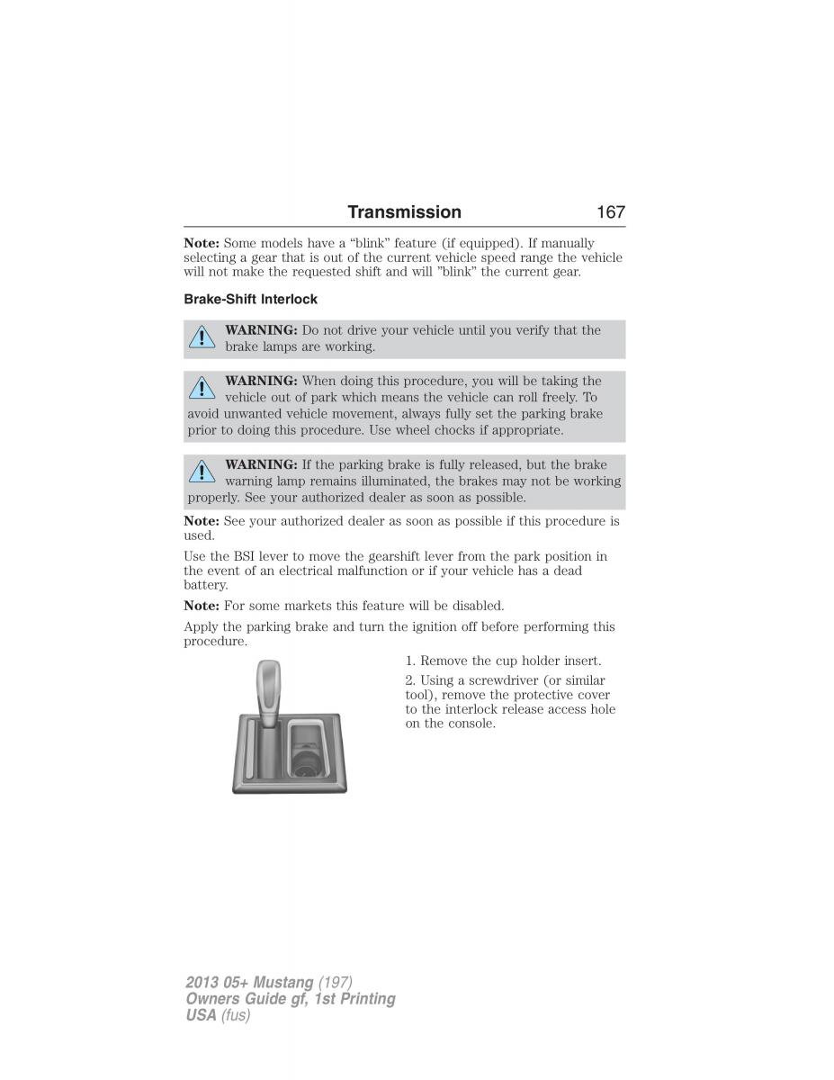 Ford Mustang V 5 owners manual / page 167